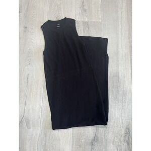Studio Sunday Women Black Ribbed Maxi Dress High Slit Sleeveless Stretch Large